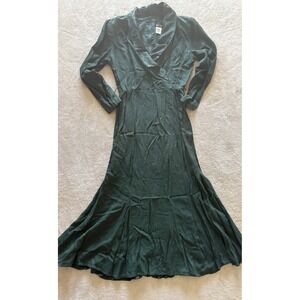 Vintage Incite Women's Sz 8 Maxi Dress Long Sleeve‎ Shoulder Pads Collared Green